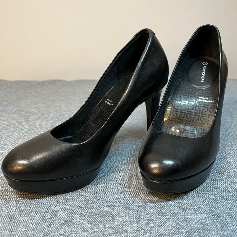 Rockport platform heels, black leather, sz8